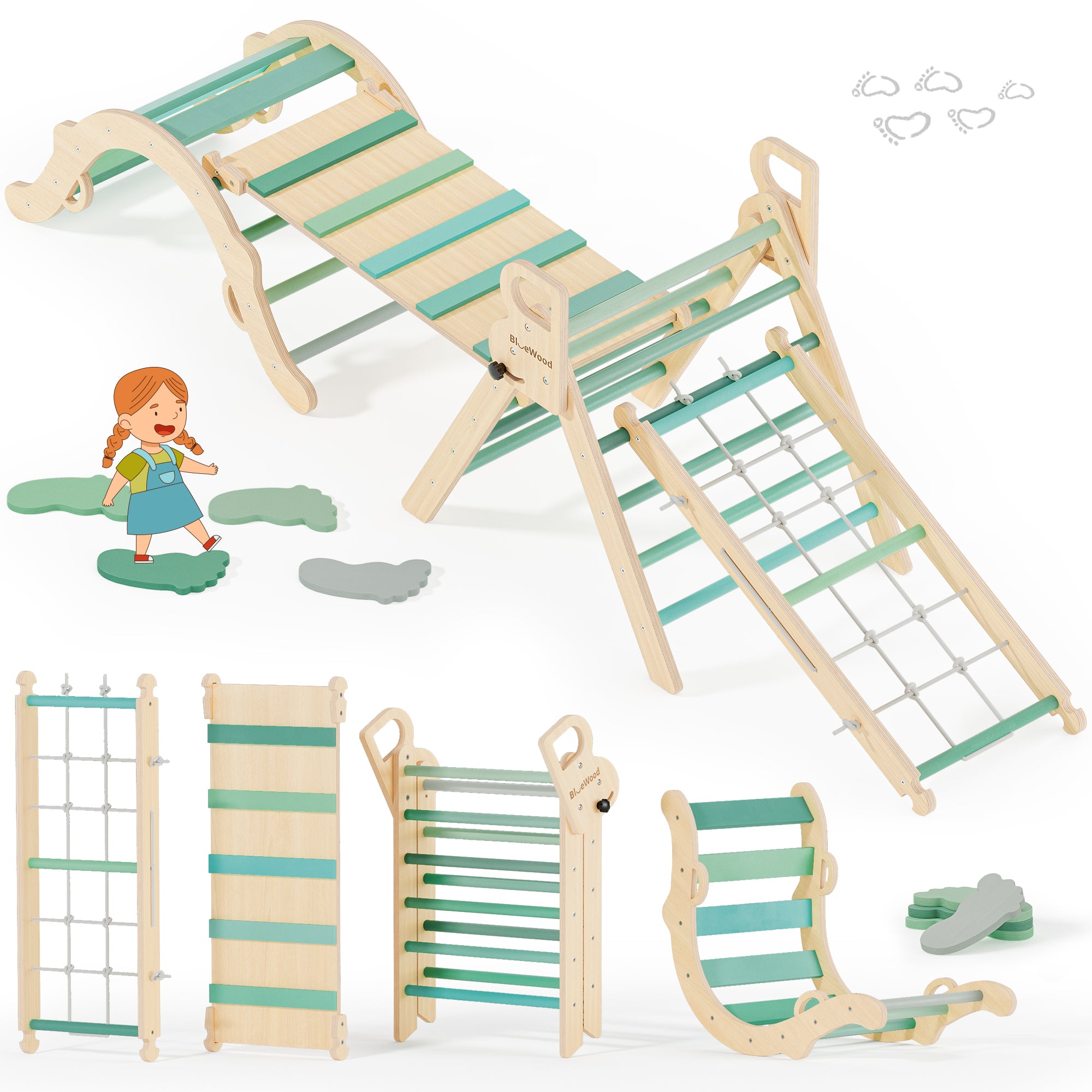 Ramble- Juego triangular Pikler BlueWood® con escalera de cuerda *Follaje